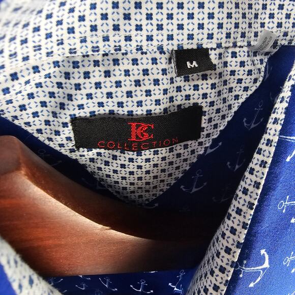 BC Collection Mens Short Sleeve Button-Up Shirt, Anchor Print, Size M – Nautical - Picture 3 of 3